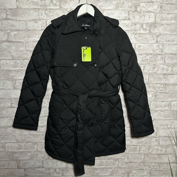 SAM Edelman quilted‎ belted trench coat women’s size Small black NWT - Picture 1 of 9